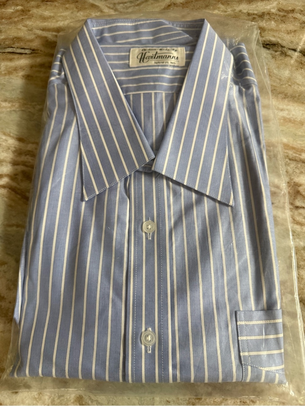 Men’s Big and Tall XXL NECK-20 Blue & White Stripe Dress Shirt